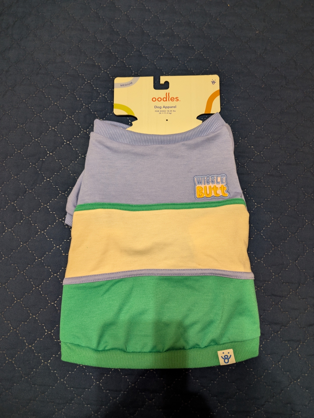 'Wiggle Butt' Colorblock Pet's Shirt Blue, Yellow & Green